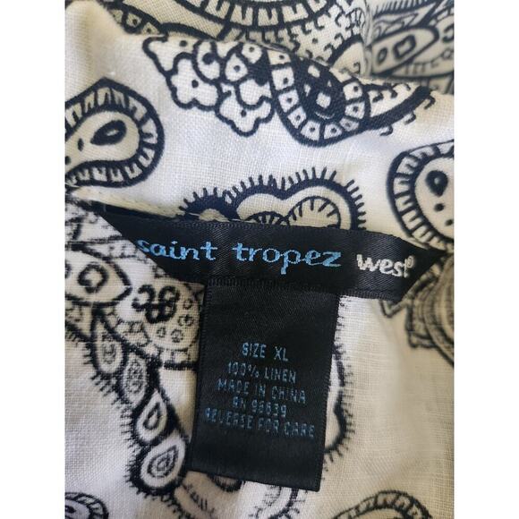 Saint Tropez West Linen Button Front Tank Sz XL black/white Paisley beachy boho - Picture 5 of 8